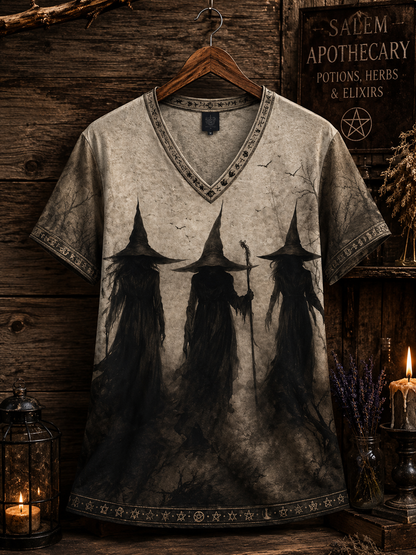 Witch Coven V-Neck Shirt, Salem Witch Gothic Tee, Dark Witchy Halloween Shirt, Witch Lover Gift
