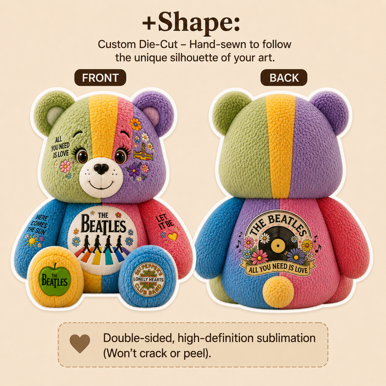 The Beatles Bear Custom Shaped Pillow – Gift for Beatles Fans & Music Lovers