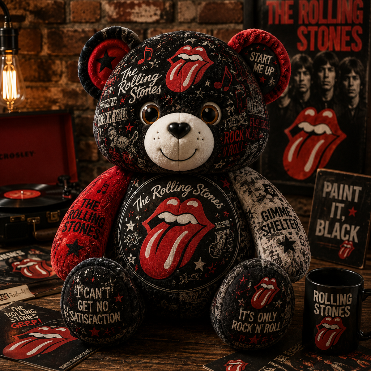 The Rolling Stones Bear Custom Shaped Pillow – Gift for Fans & Classic Rock Lovers