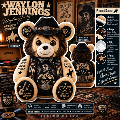 Waylon Jennings Custom Shaped Bear Pillow – Outlaw Country Music Inspired Gift for Waylon Jennings Fans
