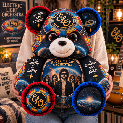 Electric Light Orchestra (ELO) Custom Shaped Bear Pillow – Classic Rock Music Inspired Gift for Fans