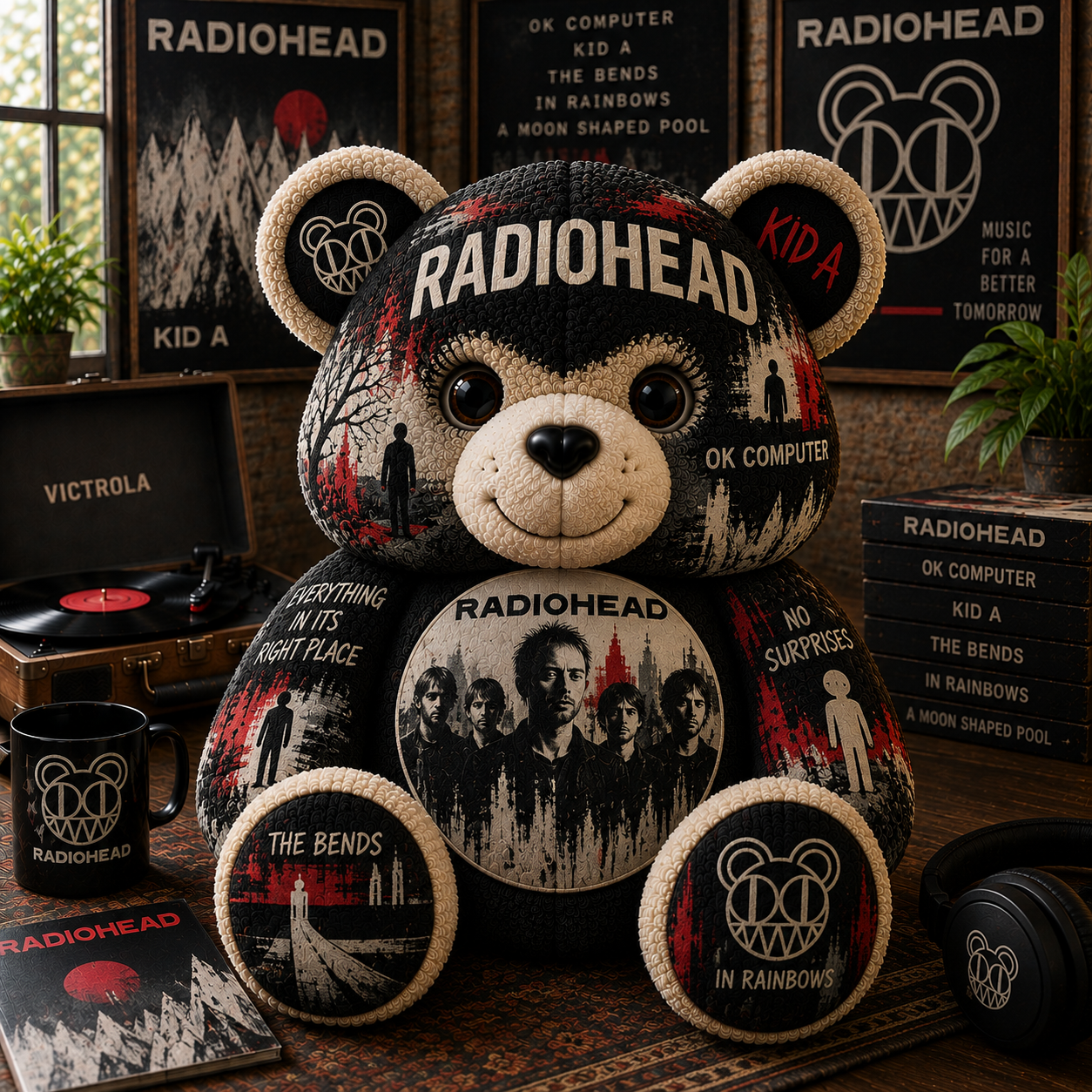 Radiohead Bear Custom Shaped Pillow – Alternative Rock Music Fan Gift