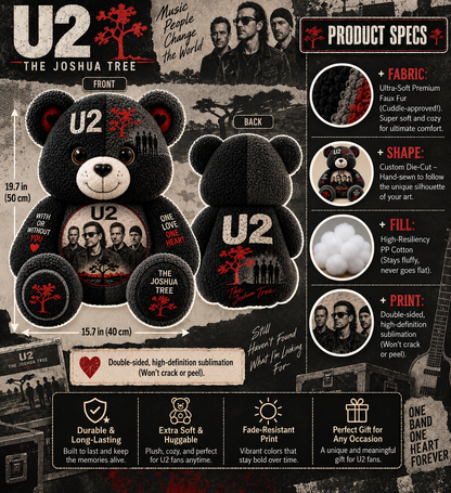 U2 Band Bear Custom Shaped Pillow – Rock Music Legend Gift