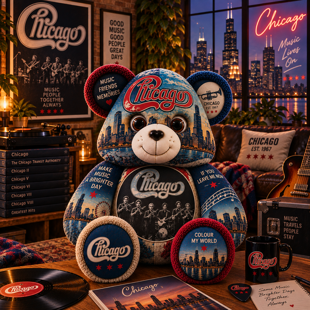 Chicago Bear Custom Shaped Pillow – Classic Rock Music Fan Gift