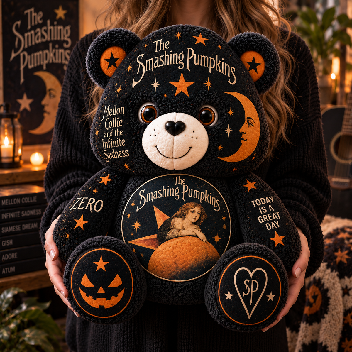 The Smashing Pumpkins Custom Shaped Bear Pillow – Alternative Rock Inspired Gift for Smashing Pumpkins Fans
