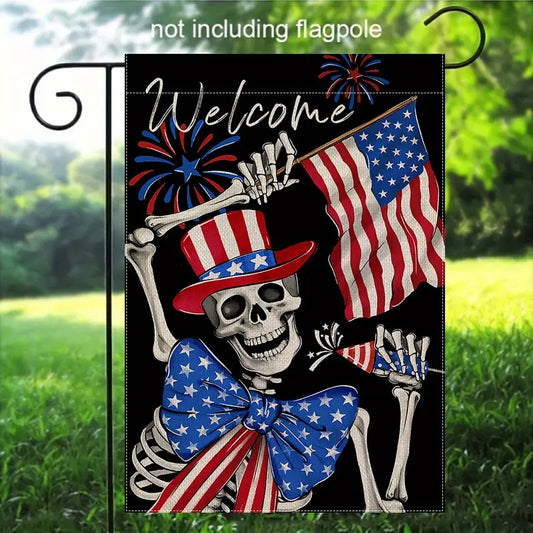 Patriotic Gothic Skeleton Garden Flag