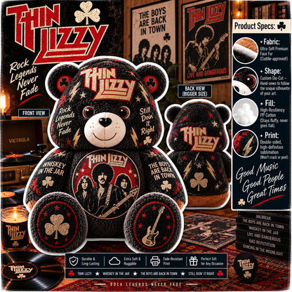 Thin Lizzy Custom Shaped Bear Pillow – Classic Rock Music Inspired Gift for Thin Lizzy Fans