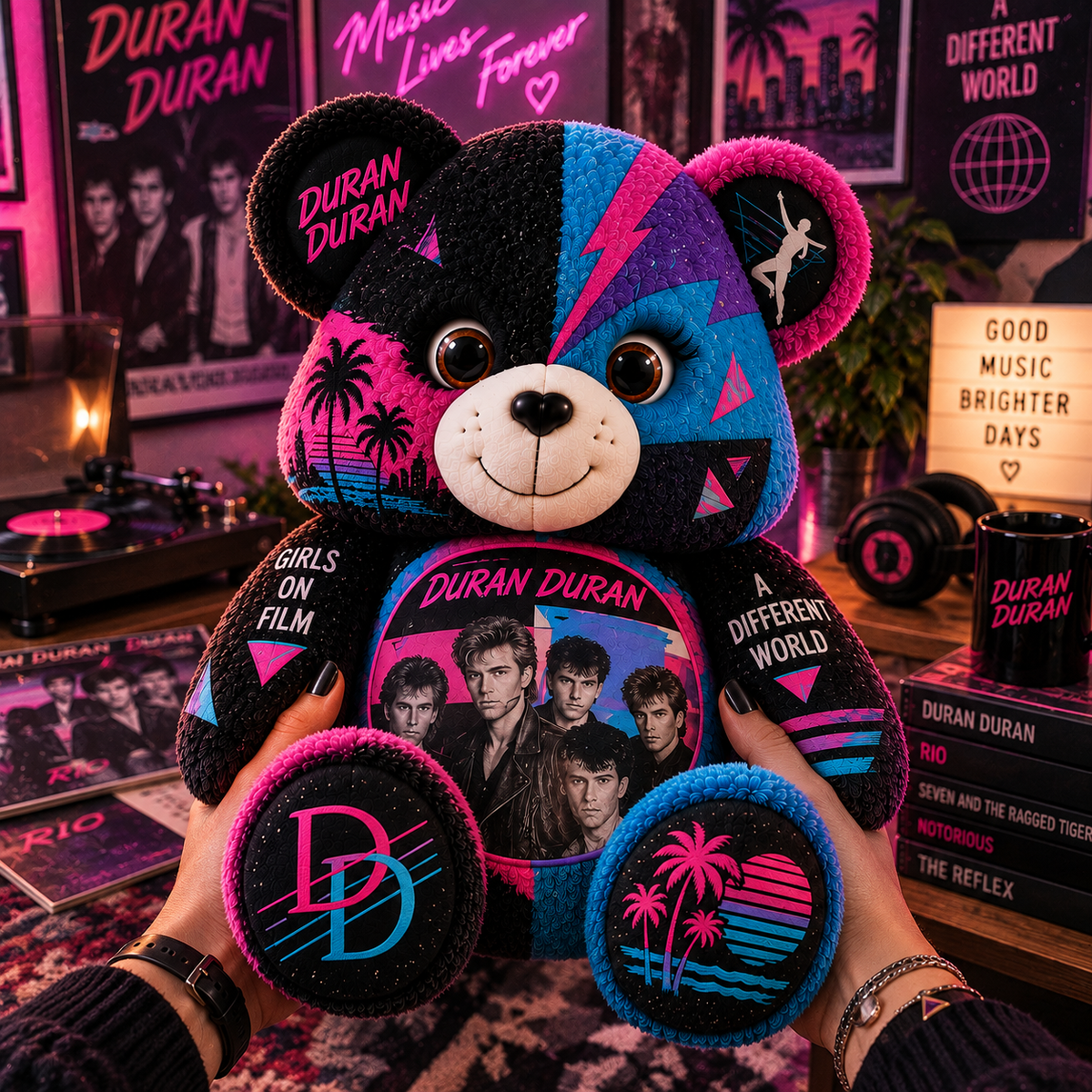 Duran Duran Bear Custom Shaped Pillow – 80s Music Fan Gift