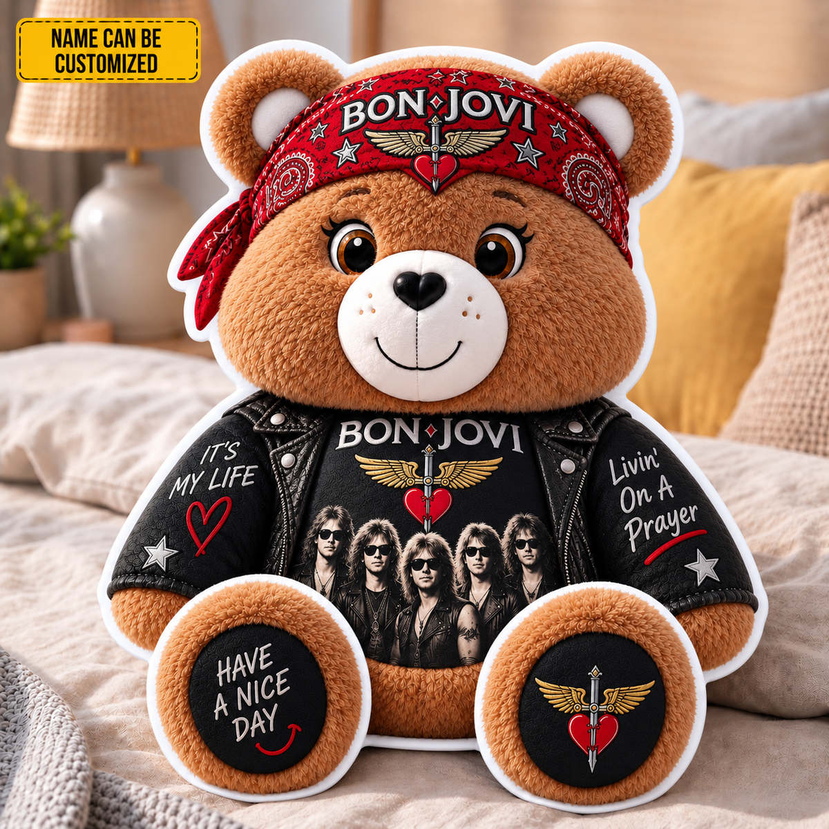 Bon Jovi Custom Shaped Bear Pillow – Livin’ on a Prayer Rock Music Inspired Gift for Bon Jovi Fans