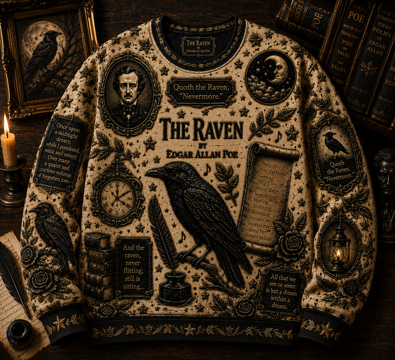 Edgar Allan Poe Raven Halloween All Over Print Shirt