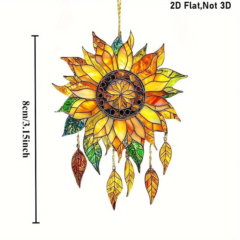 Bohemian Sunflower Stained Glass Window Hanging