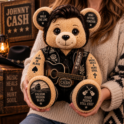 Johnny Cash Bear Custom Shaped Pillow – King of Country, Pure Country Music Fan Gift