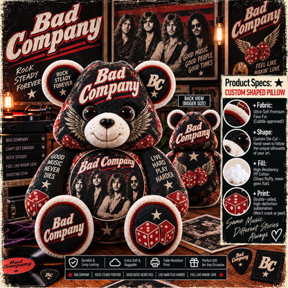 Bad Company Custom Shaped Bear Pillow – Classic Rock Music Inspired Gift for Fans