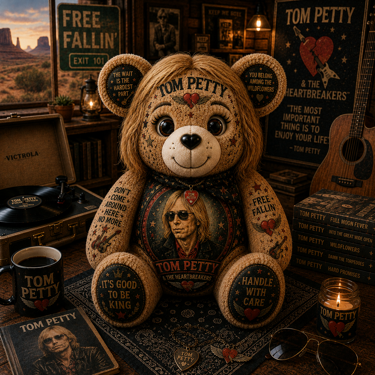 Tom Petty Free Fallin’ Bear Custom Shaped Pillow – The Heartbreakers Classic Rock Music Lover Gift