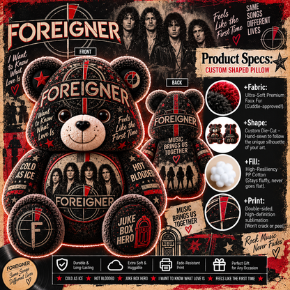 Foreigner Bear Custom Shaped Pillow – Classic Rock Music Fan Gift