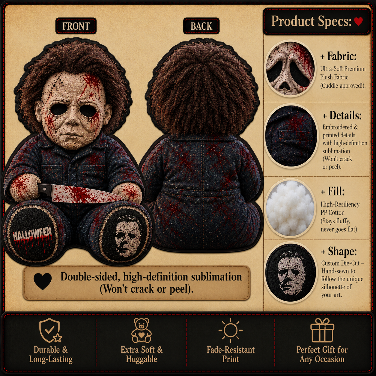 Masked Midnight Slasher Custom Shape Pillow – Creepy Halloween Collector Gift