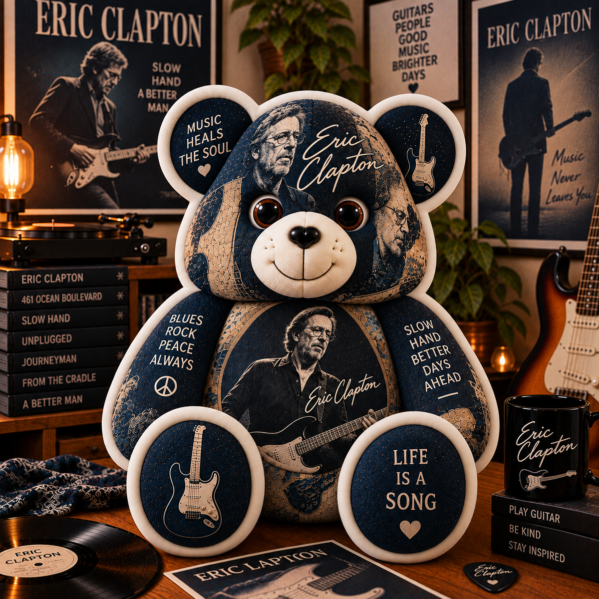 Eric Clapton Bear Custom Shaped Pillow – Slowhand Blues Rock Music Fan Gift