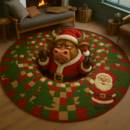 Funny Santa Cow Christmas Round Mat