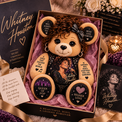Whitney Houston Custom Shaped Bear Pillow – Music Legend Inspired Gift for Fans
