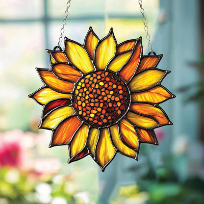 Beautiful Sunflower Suncatcher - Personalized Shape Stained Glass Suncatcher