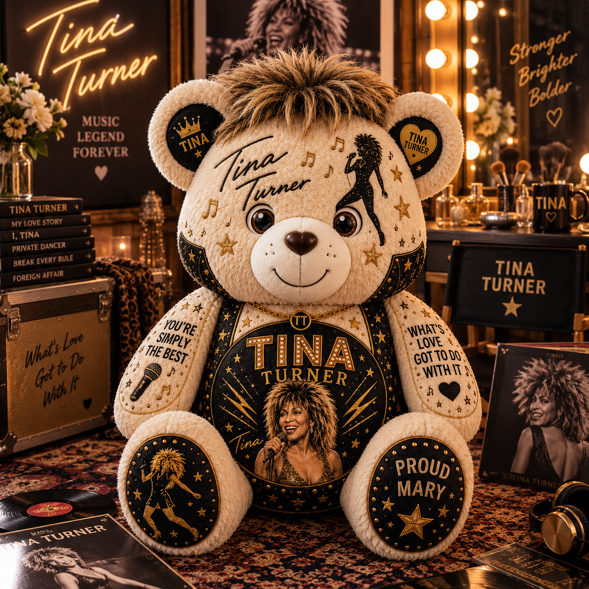 Tina Turner Bear Custom Shaped Pillow – Music Legend Fan Gift