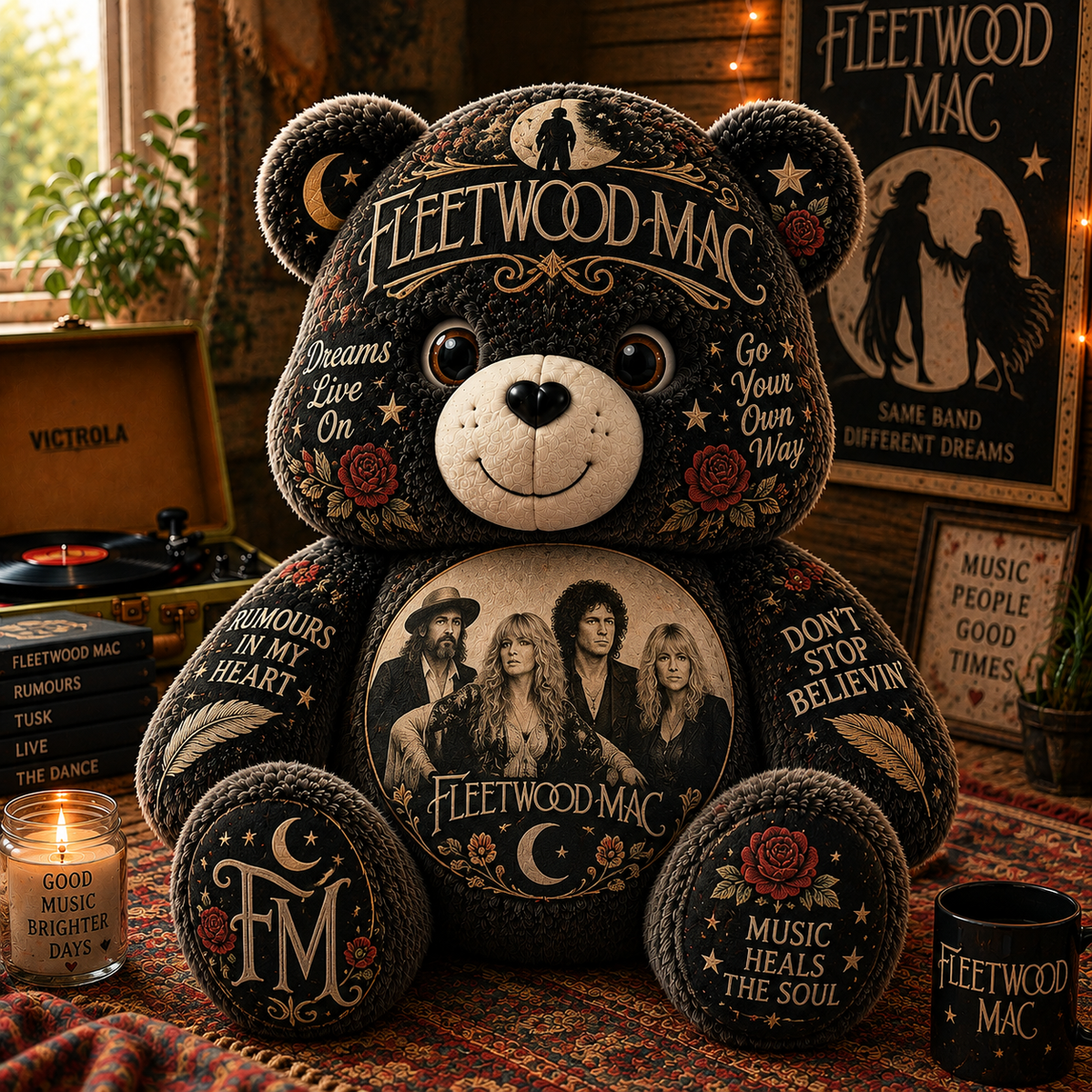 Fleetwood Mac Bear Custom Shaped Pillow – Classic Rock Music Fan Gift, Vintage Rock Collectible