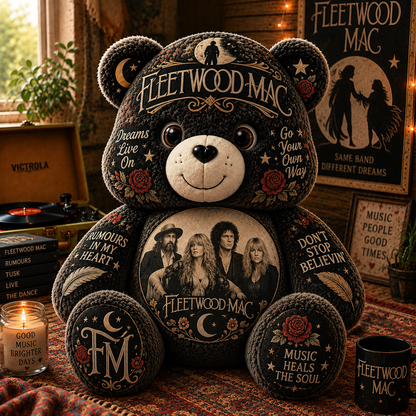 Fleetwood Mac Bear Custom Shaped Pillow – Classic Rock Music Fan Gift, Vintage Rock Collectible