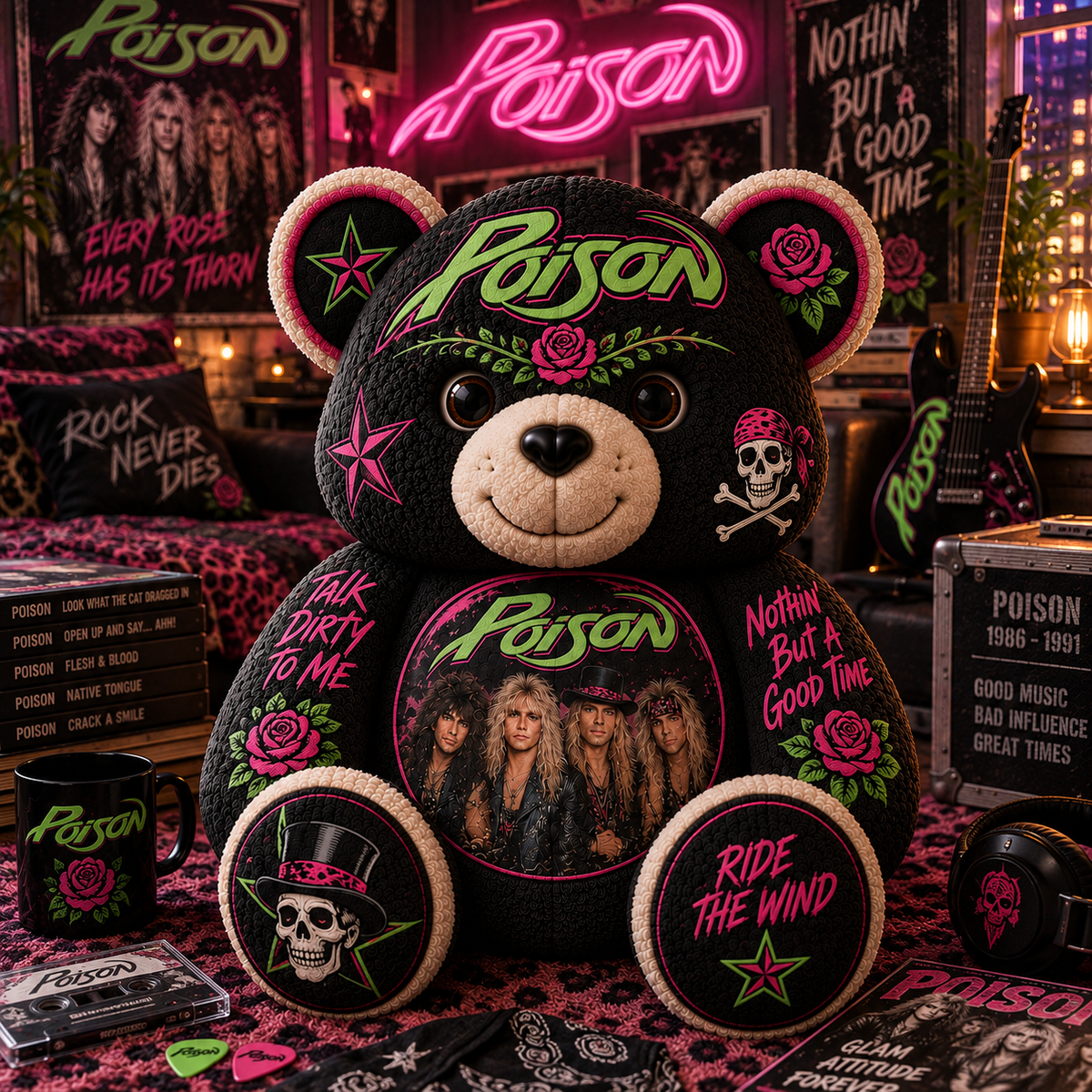 Poison Bear Custom Shaped Pillow – Nothin’ But a Good Time Music Fan Gift, Glam Rock Collectible
