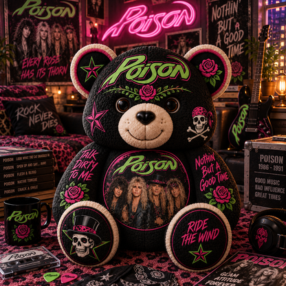 Poison Bear Custom Shaped Pillow – Nothin’ But a Good Time Music Fan Gift, Glam Rock Collectible