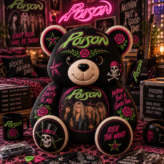 Poison Bear Custom Shaped Pillow – Nothin’ But a Good Time Music Fan Gift, Glam Rock Collectible