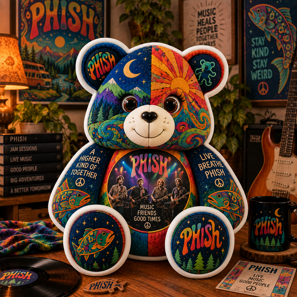 Phish Bear Custom Shaped Pillow – Psychedelic Jam Rock Music Fan Gift