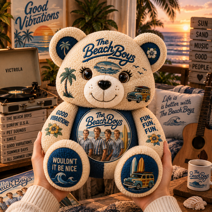 The Beach Boys Bear Custom Shaped Pillow – Good Vibrations Classic Music Fan Gift