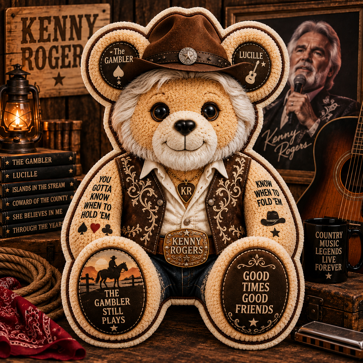 Kenny Rogers Bear Custom Shaped Pillow – The Gambler Country Music Legend Fan Gift