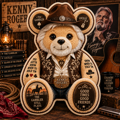 Kenny Rogers Bear Custom Shaped Pillow – The Gambler Country Music Legend Fan Gift