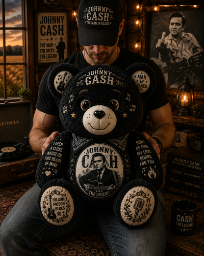 Johnny Cash Man in Black Bear Custom Shaped Pillow – Country Music Legend Gift