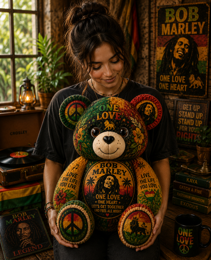 Bob Marley Bear Custom Shaped Pillow – Gift for Classic Music Lover