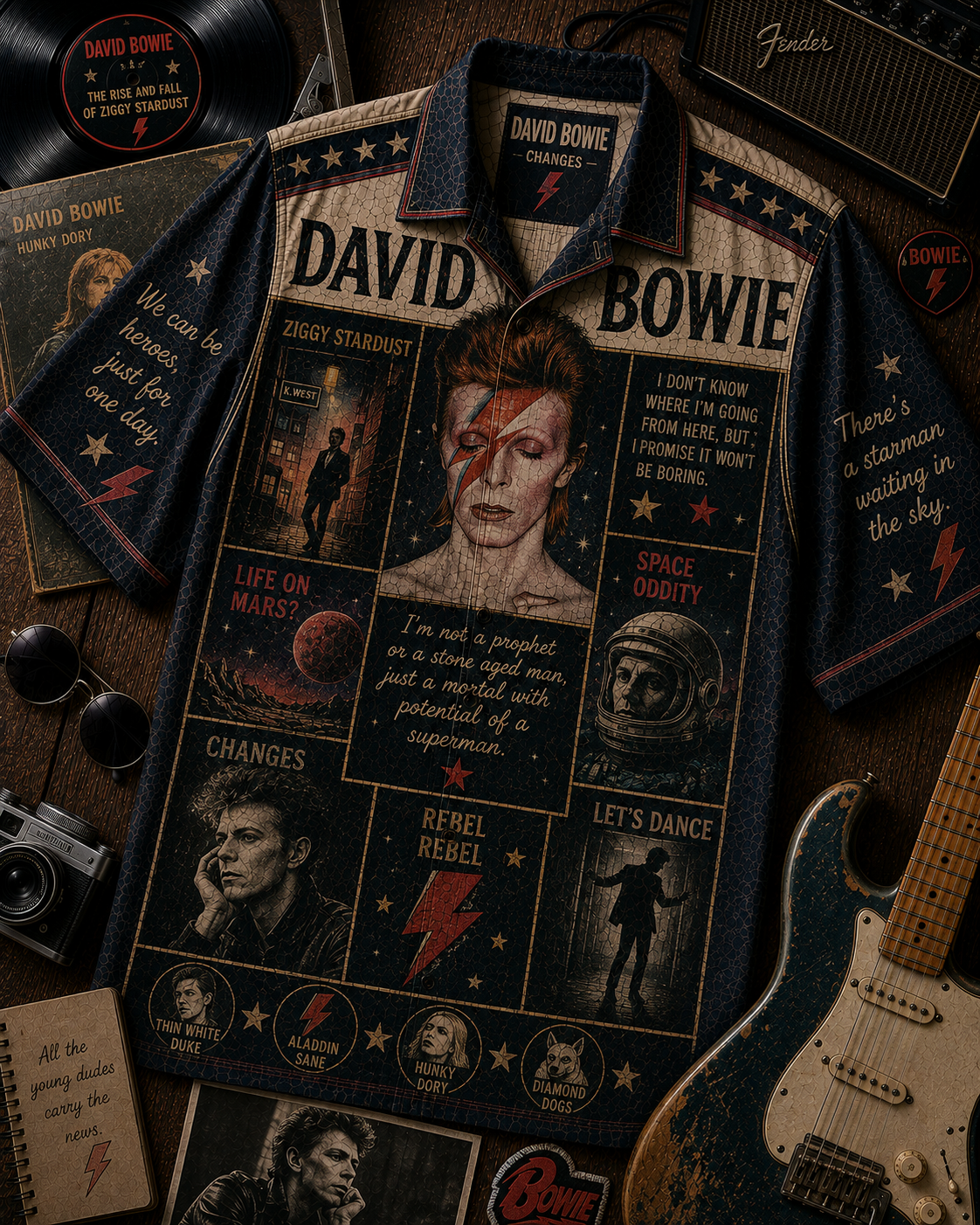 David Bowie Hawaiian Shirt - Vintage Music Fan Gift
