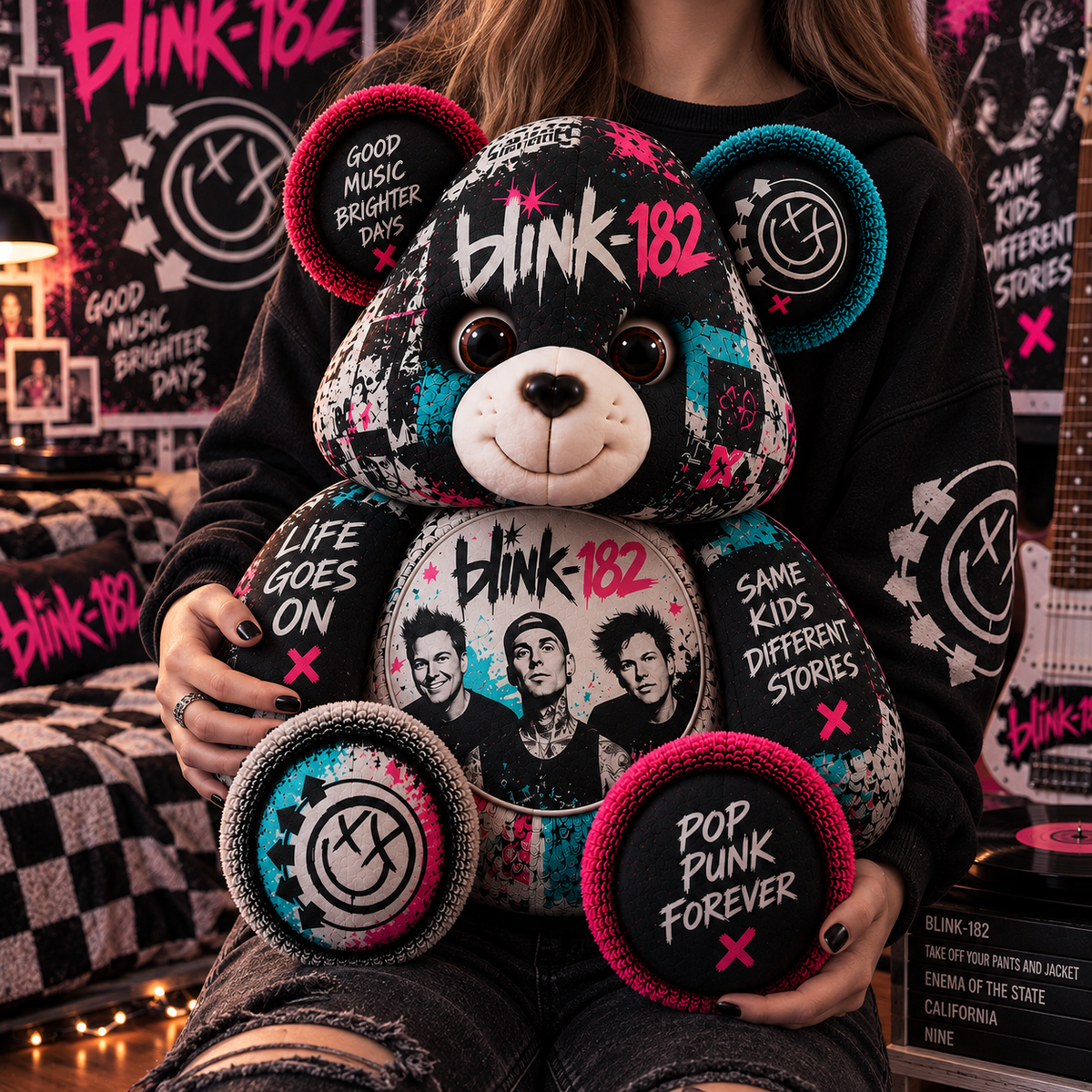 Blink-182 Custom Shaped Bear Pillow – Pop Punk Music Inspired Gift for Fans