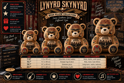 Lynyrd Skynyrd Band Bear Custom Shaped Pillow – Rock Music Legend Gift