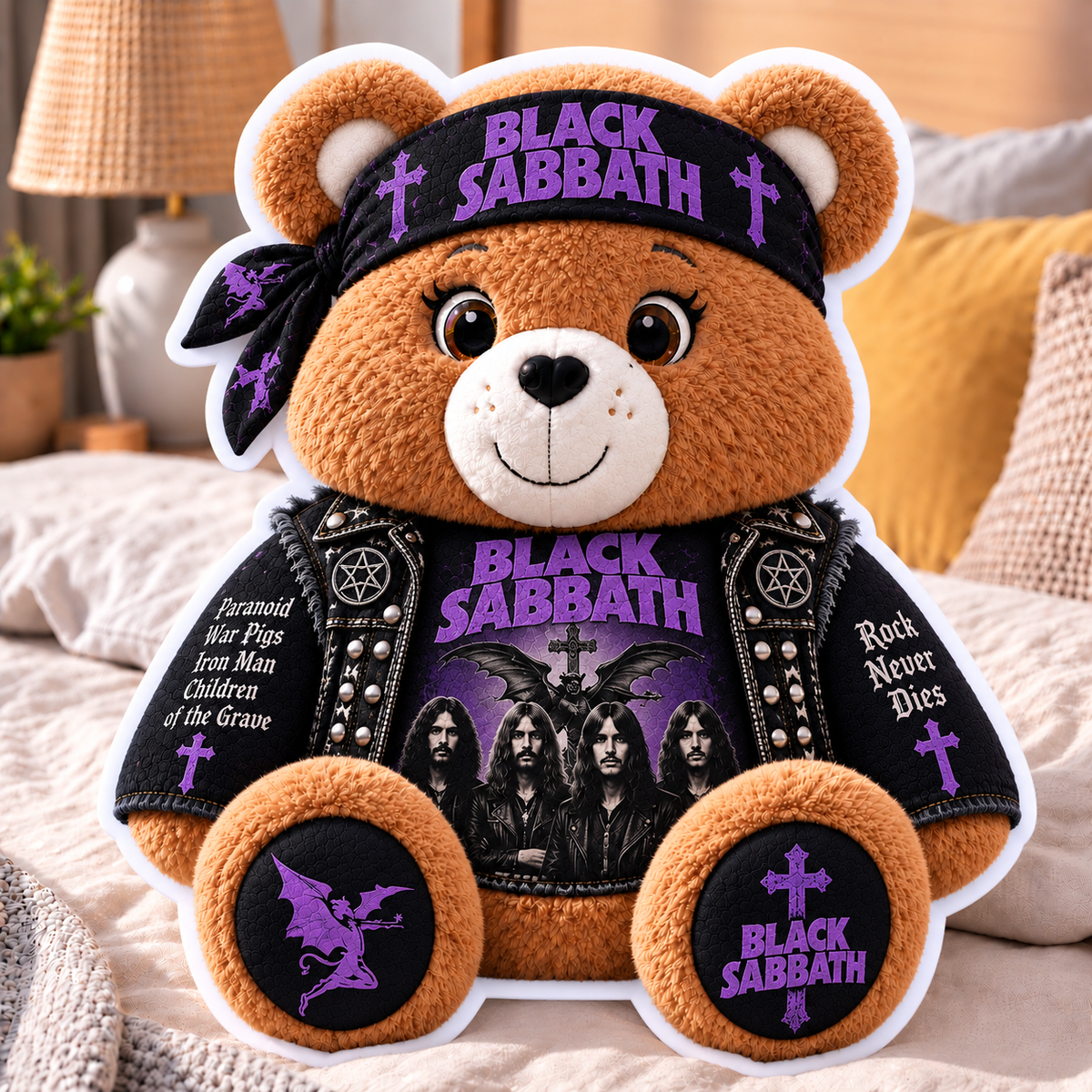 Black Sabbath Custom Shaped Bear Pillow – Heavy Metal Inspired Gift for Black Sabbath Fans