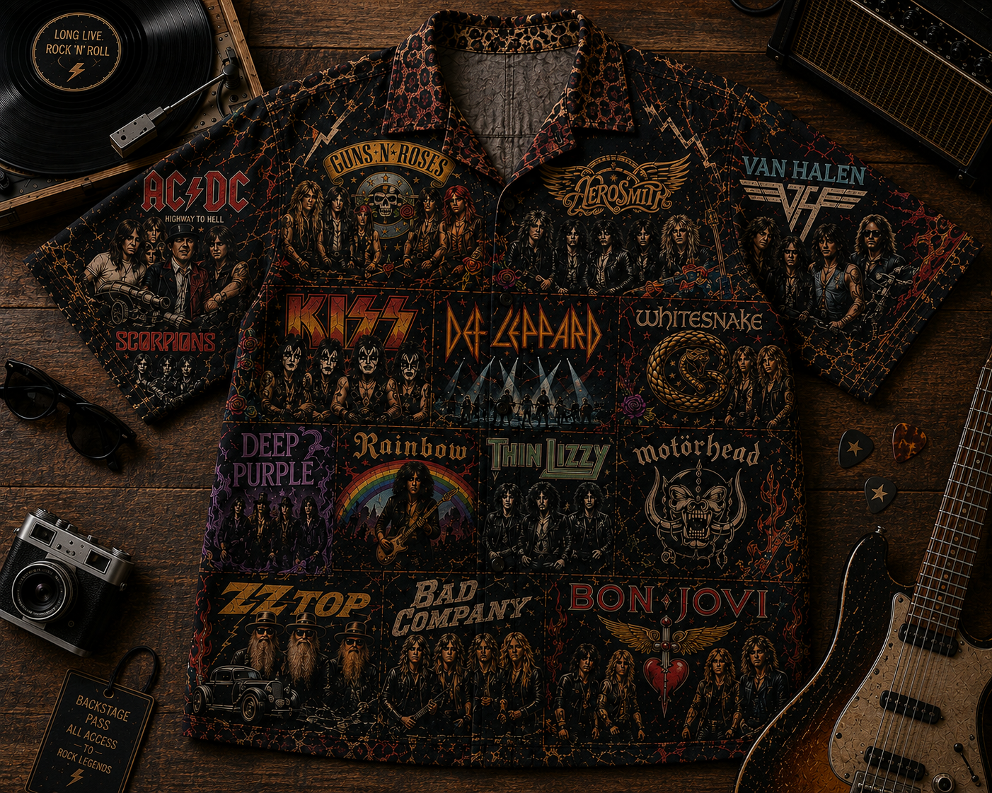 Rock Never Dies Hawaiian Shirt - Vintage Music Fan Gift