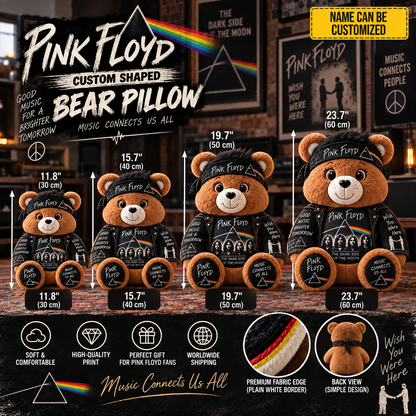 Pink Floyd Custom Shaped Bear Pillow – Classic Rock Music Inspired Gift for Fans