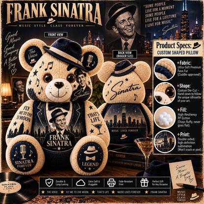Frank Sinatra Bear Custom Shaped Pillow – The Voice Music Legend Fan Gift