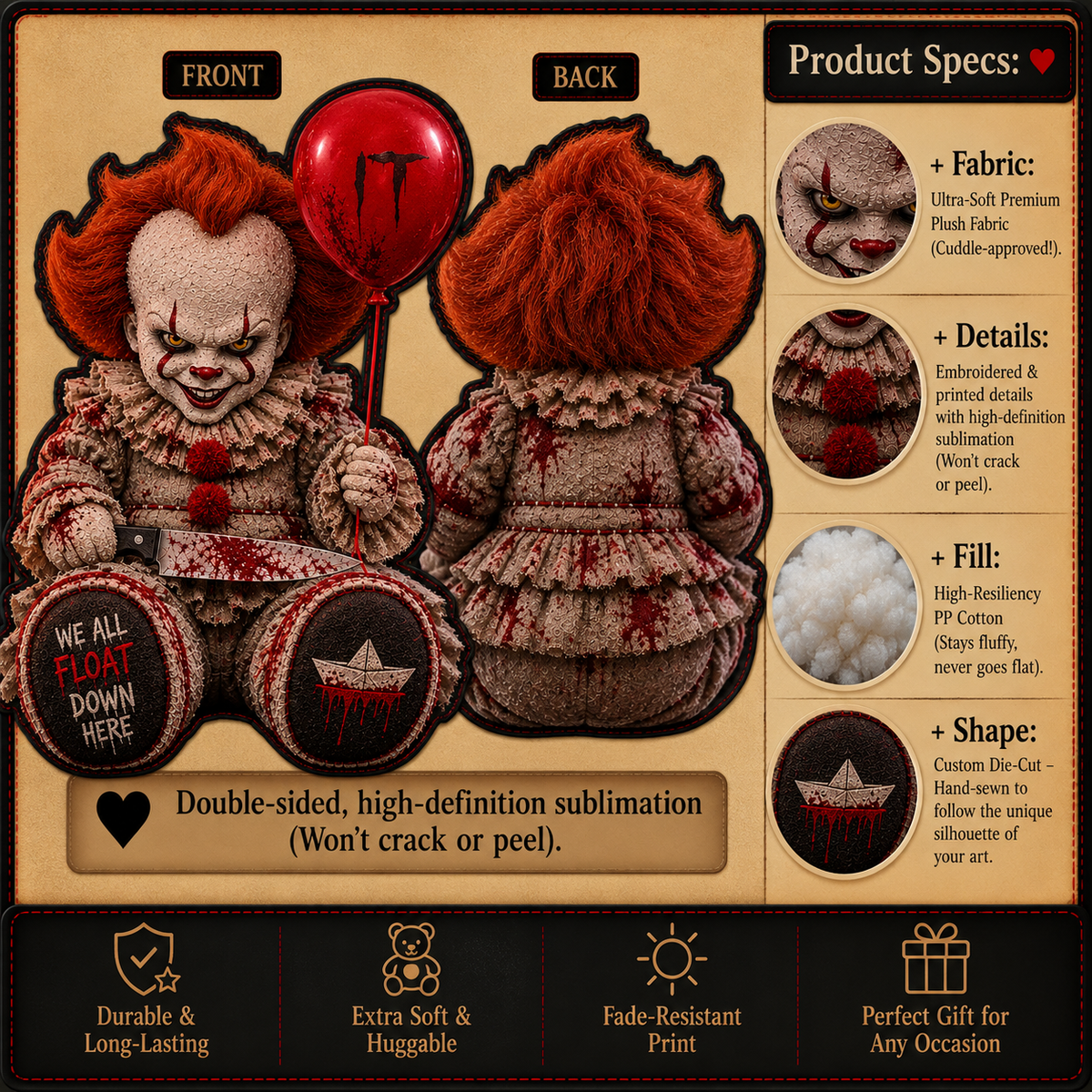 Pennywise IT Horror Custom Shape Pillow – Creepy Halloween Collector Gift