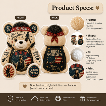 Bruce Springsteen Bear Custom Shaped Pillow – The Boss, Born to Run Rock Music Fan Gift