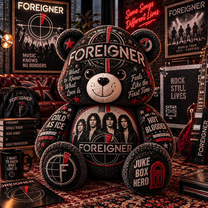 Foreigner Bear Custom Shaped Pillow – Classic Rock Music Fan Gift