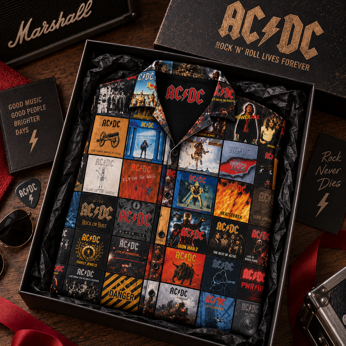 AC/DC Albums Hawaiian Shirt – High Voltage Classic Rock Music Fan Gift