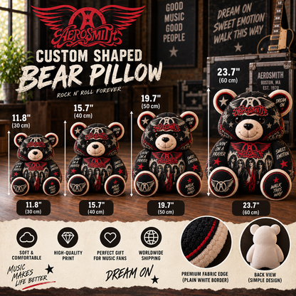 Aerosmith Custom Shaped Bear Pillow – Classic Rock Music Inspired Gift for Fans