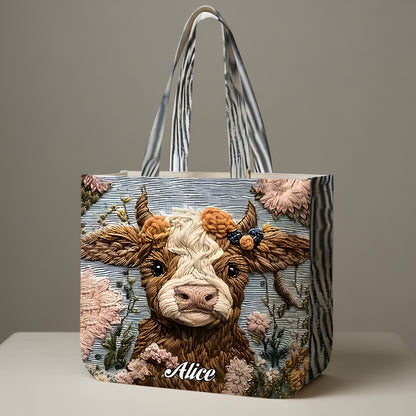 Personalized Cute Highland Cow Tote Bag