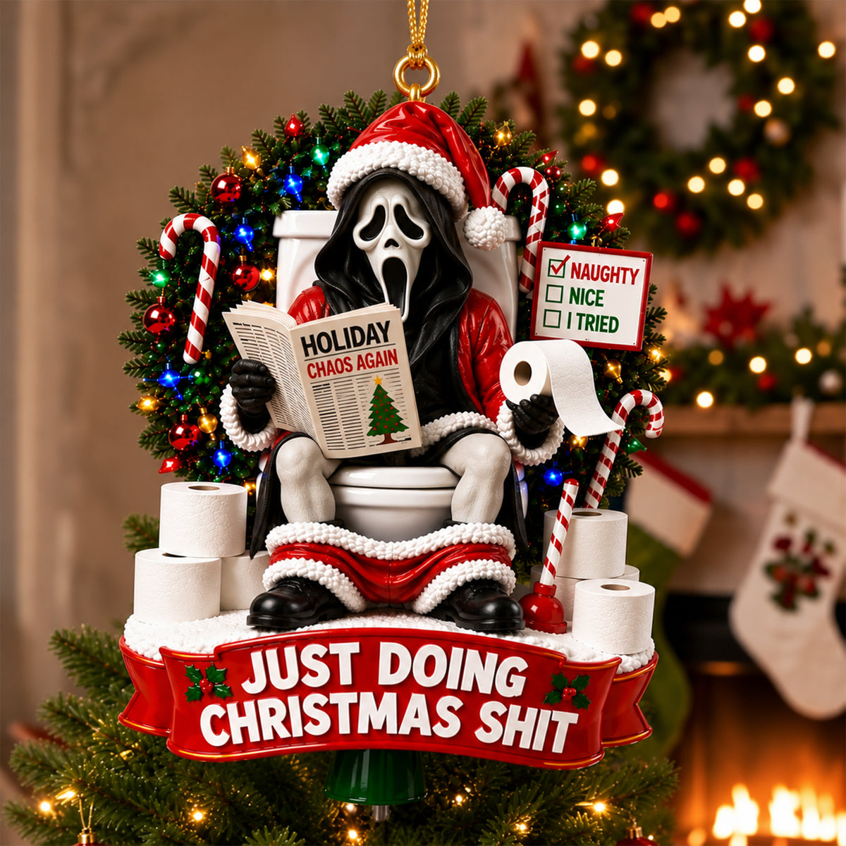 Ghostface Just Doing Christmas Shit Ornament